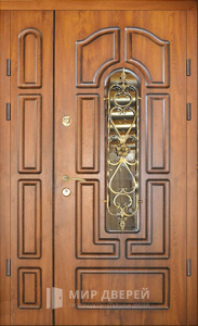Двухстворчатая дверь элит класса остеклённая №88 - фото вид снаружи